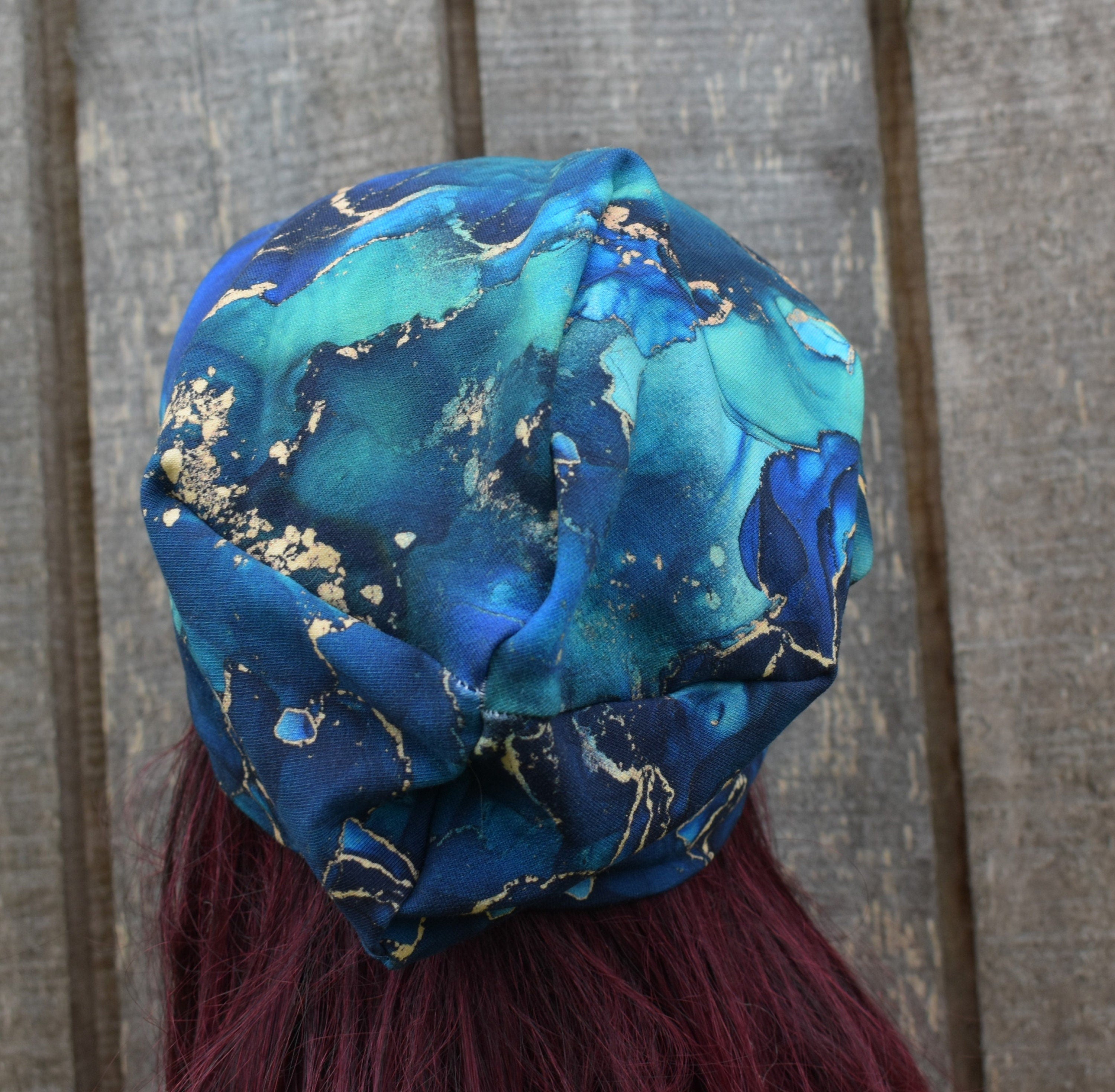 Strickmütze, bunte blaue Baumwollmütze, gestrickte gefütterte Beanie-Mütze, elastische Mütze