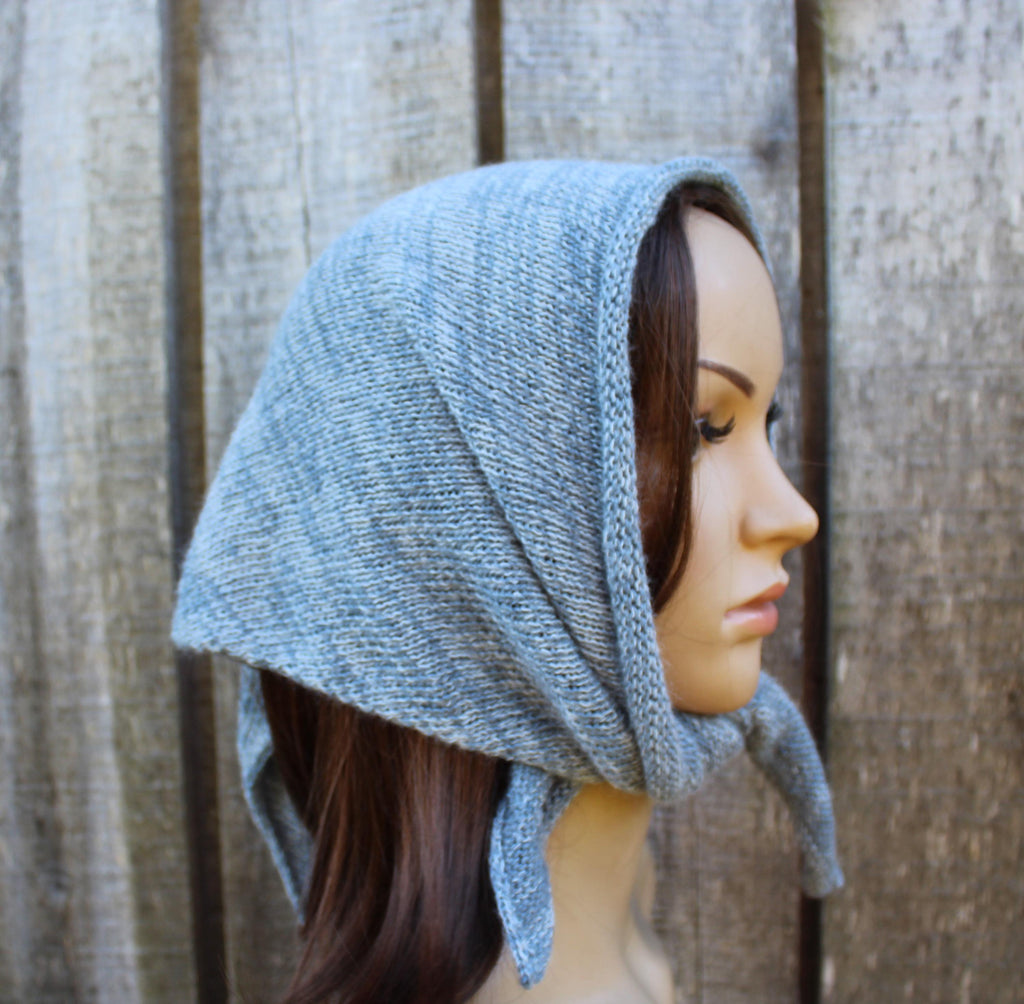 knit gray cotton mohair Kerchief / Headscarf