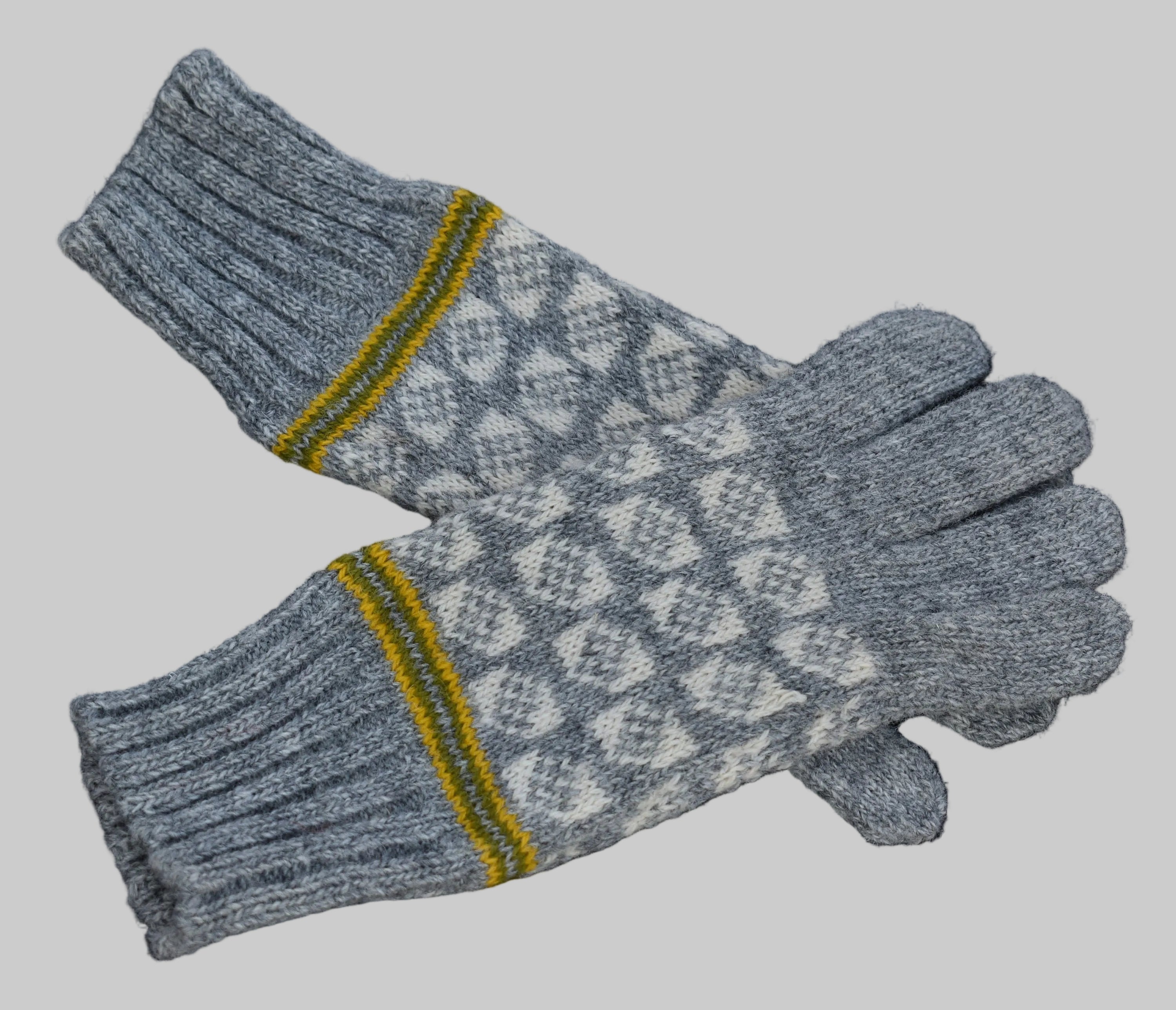 Gray gloves with a patterned palm on a black background