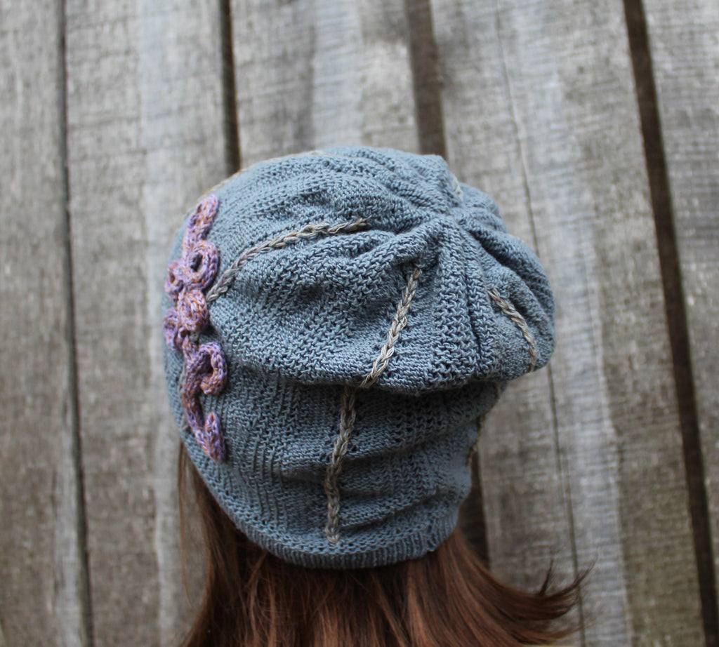 Gray Embroidered   Cotton Hat. knitted beanie
