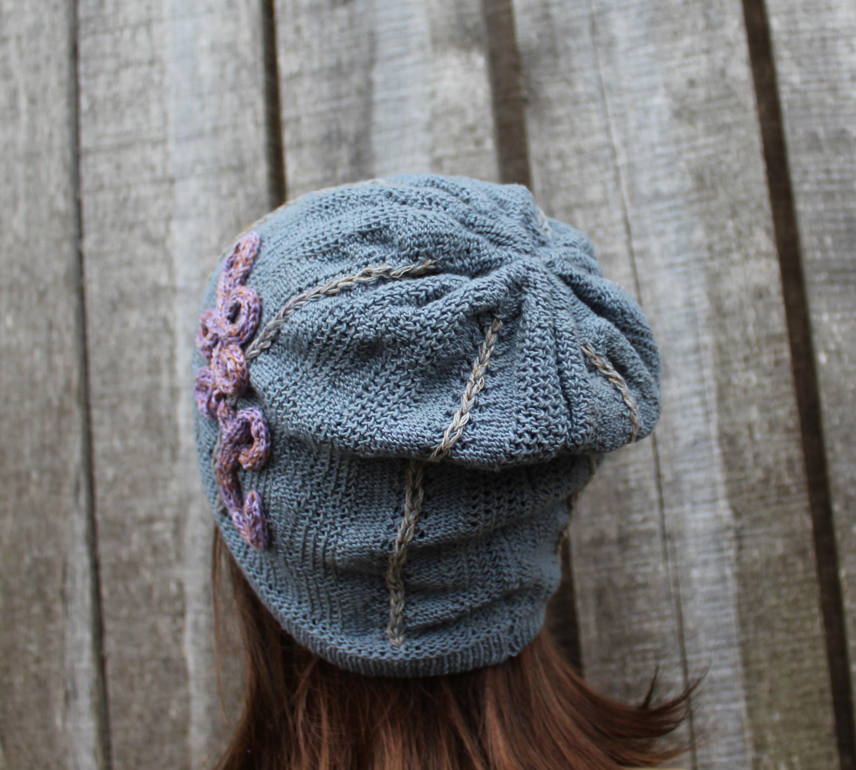 Gray Embroidered   Cotton Hat. knitted beanie