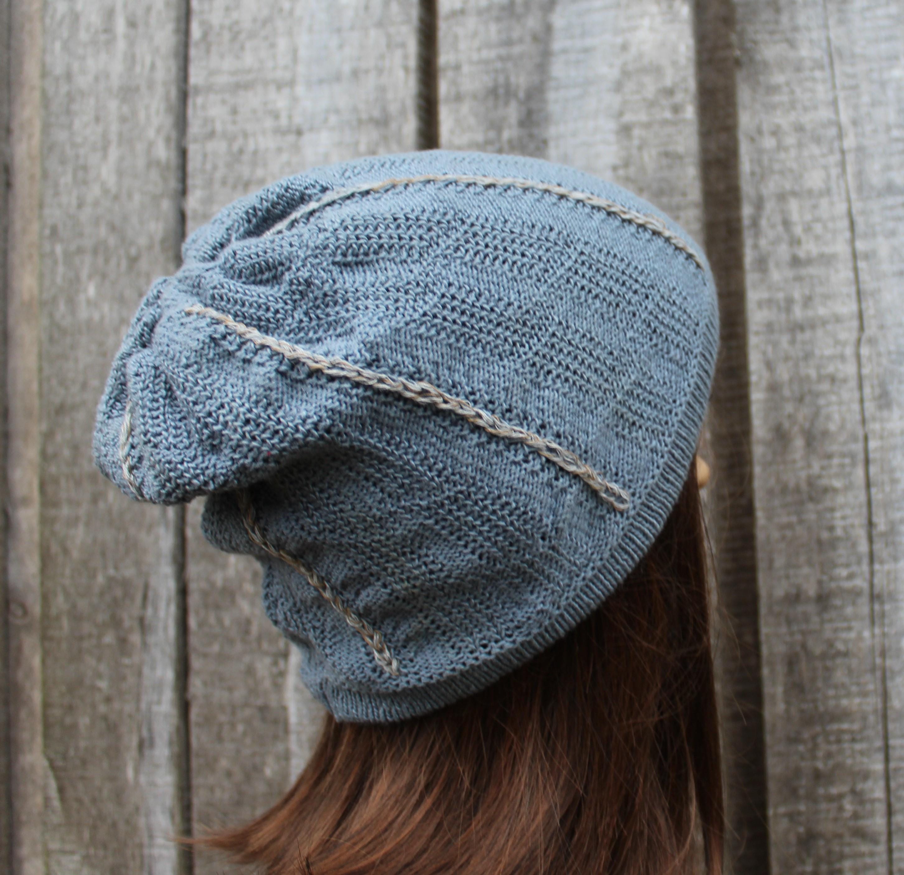 Gray Embroidered   Cotton Hat. knitted beanie