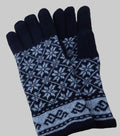 Pair of black and blue patterned gloves on a textured surface