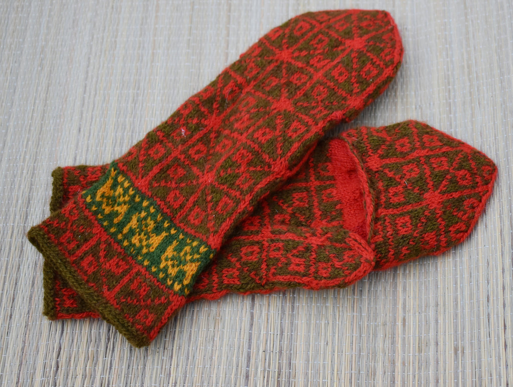 Knit Wool Convertible Gloves: Latvian Mittens with Hood - Size M