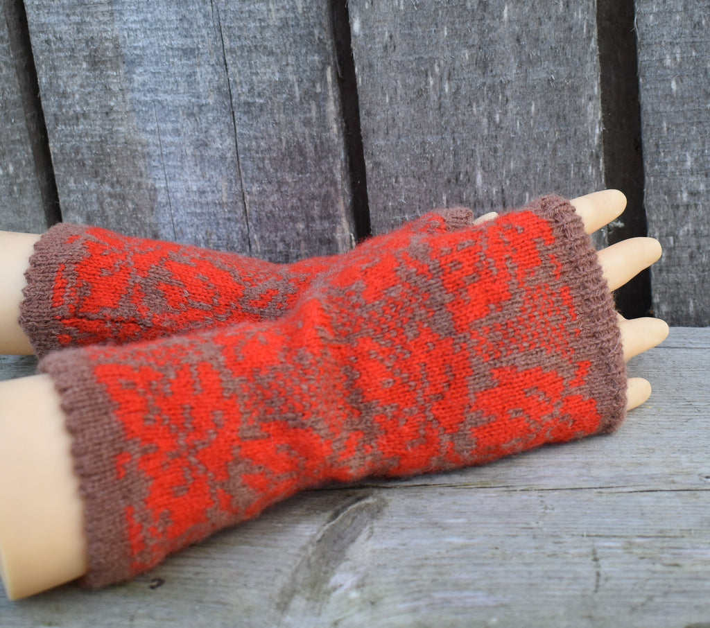 knitted women Latvian arm warmers, handmade wool fingerless gloves, size M/L half mittens