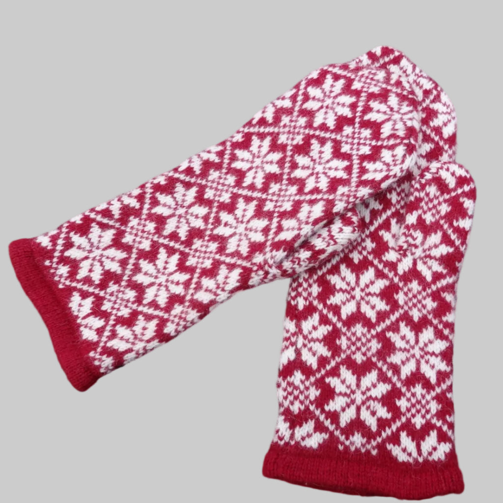  Latvian mittens , Red and white patterned gloves 