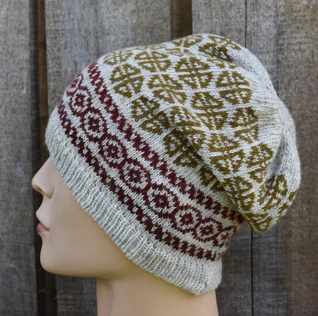 Handmade Fair Isle Wool Beanie: Scandinavian Knit Winter Hat