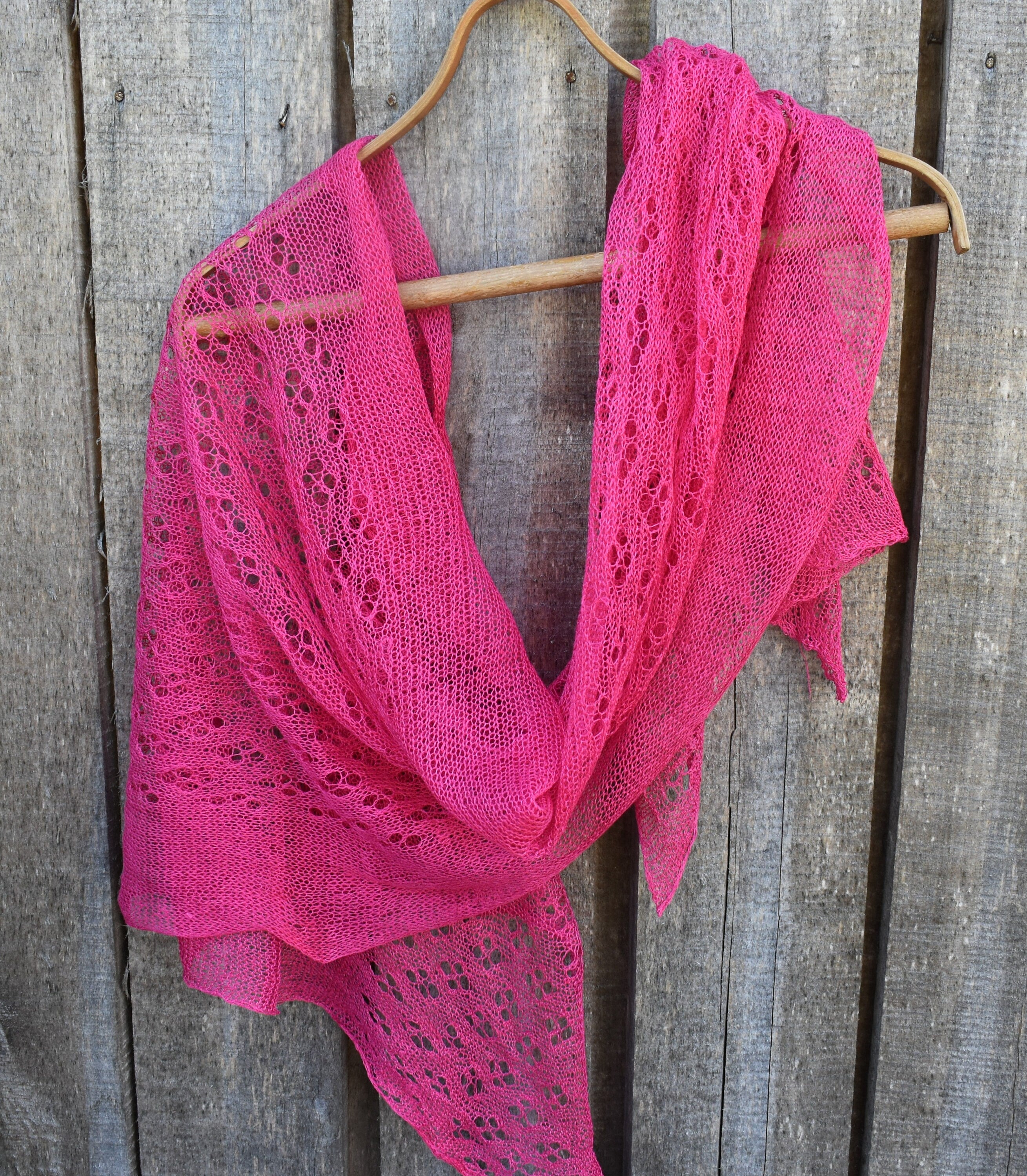 Thin summer shawl, knitted pink linen scarf, handmade flax shawl