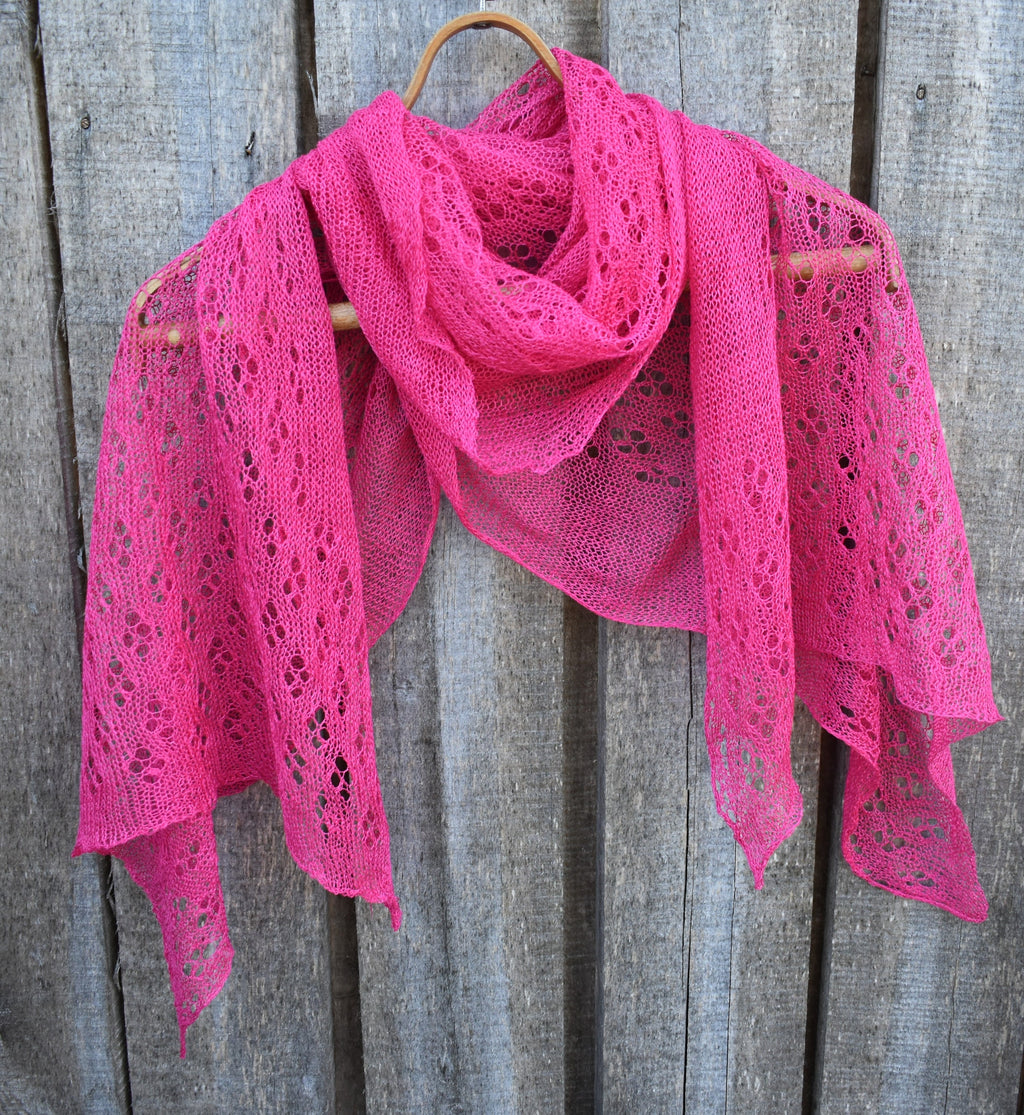 Thin summer shawl, knitted pink linen scarf, handmade flax shawl