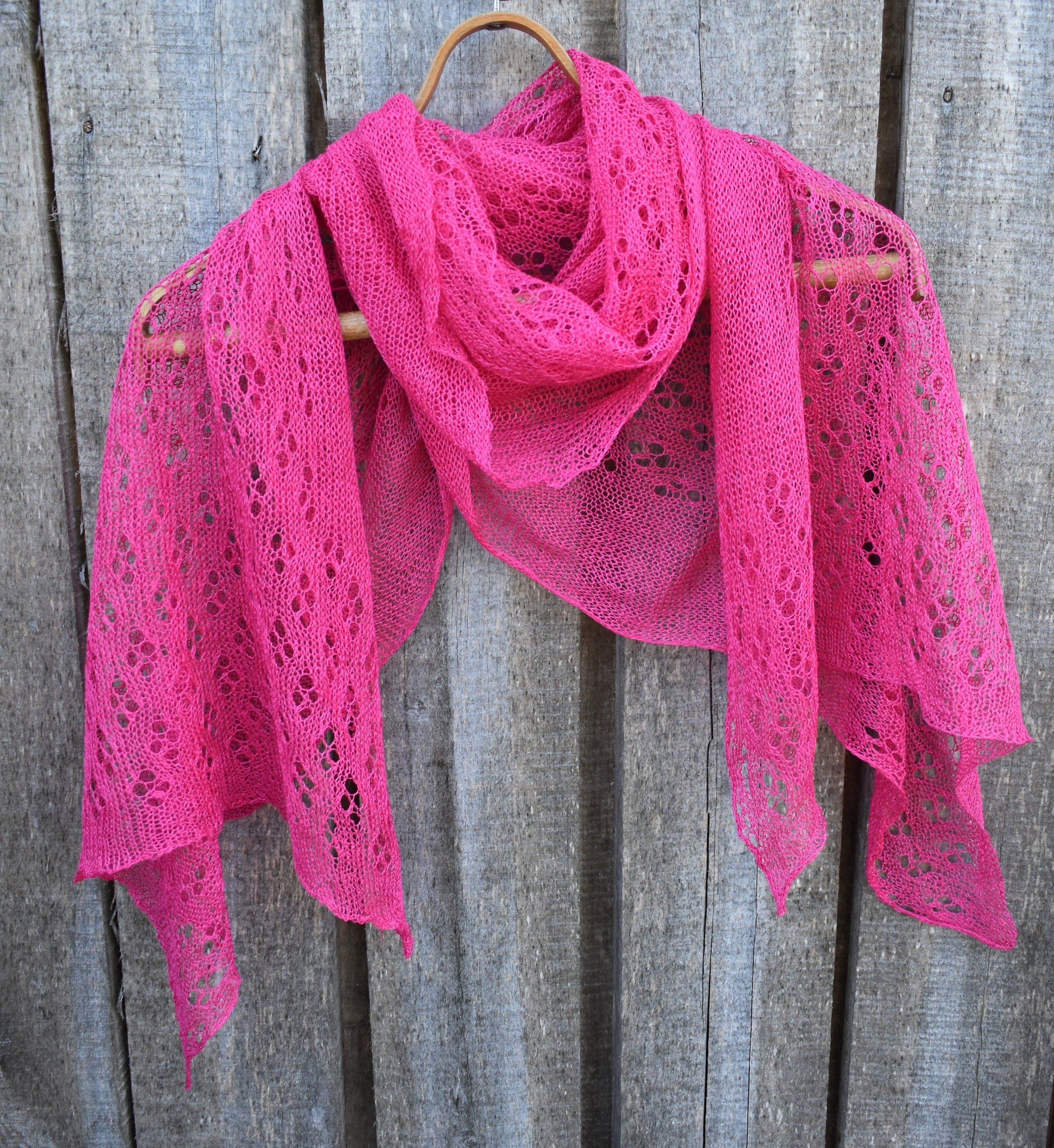 Thin summer shawl, knitted pink linen scarf, handmade flax shawl