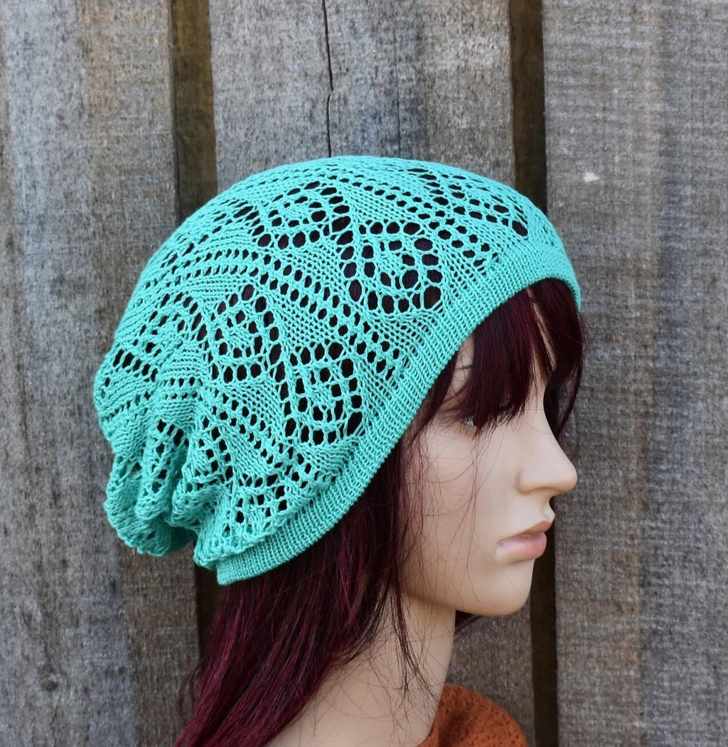 Knitted cotton summer beanie, brown lace women hat, knit casual thin sun hat,