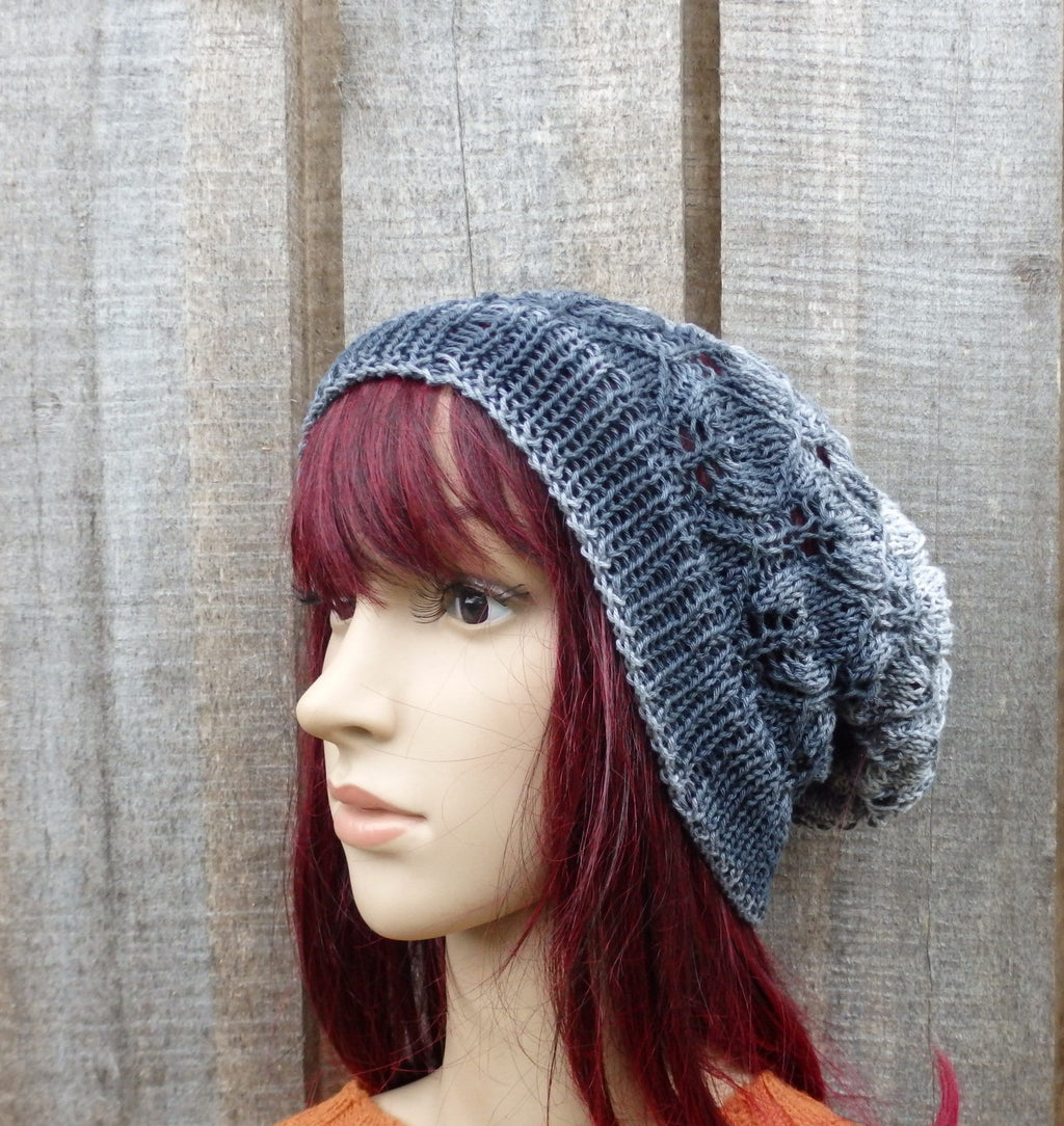 Hand Knit Cotton Lace Beanie: Colorful Gray Black Summer Hat