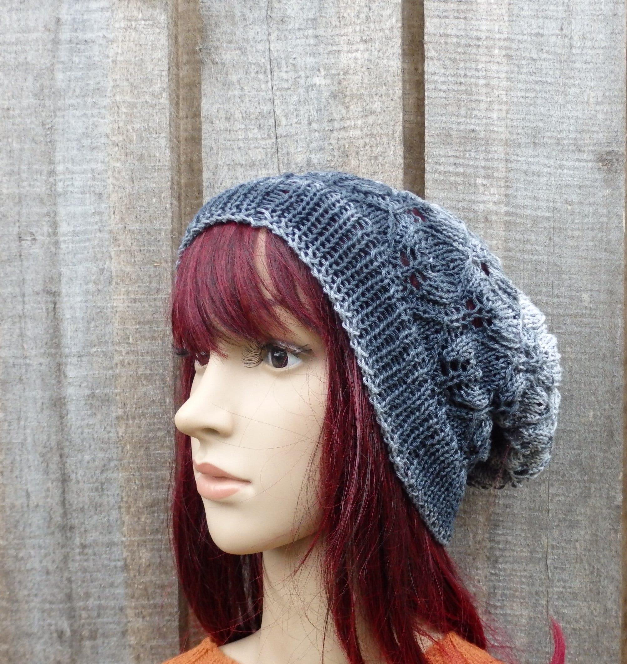 Hand Knit Cotton Lace Beanie: Colorful Gray Black Summer Hat