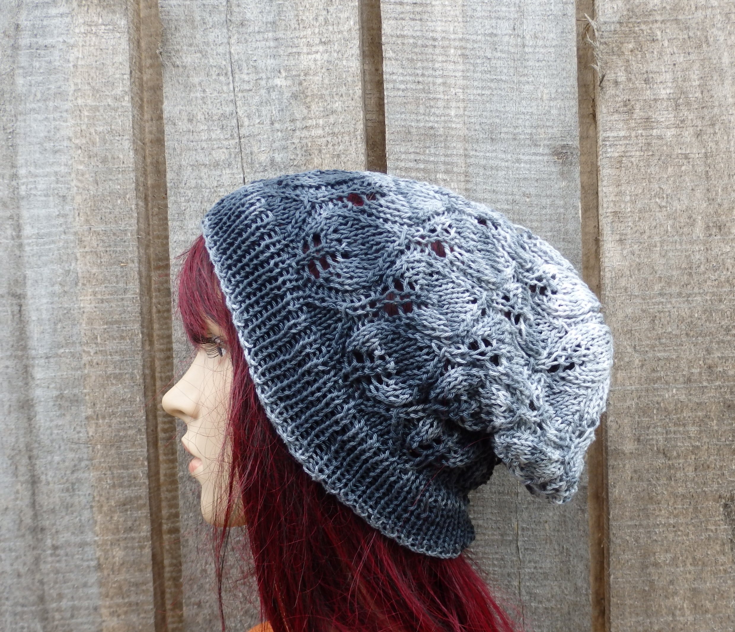 Hand Knit Cotton Lace Beanie: Colorful Gray Black Summer Hat