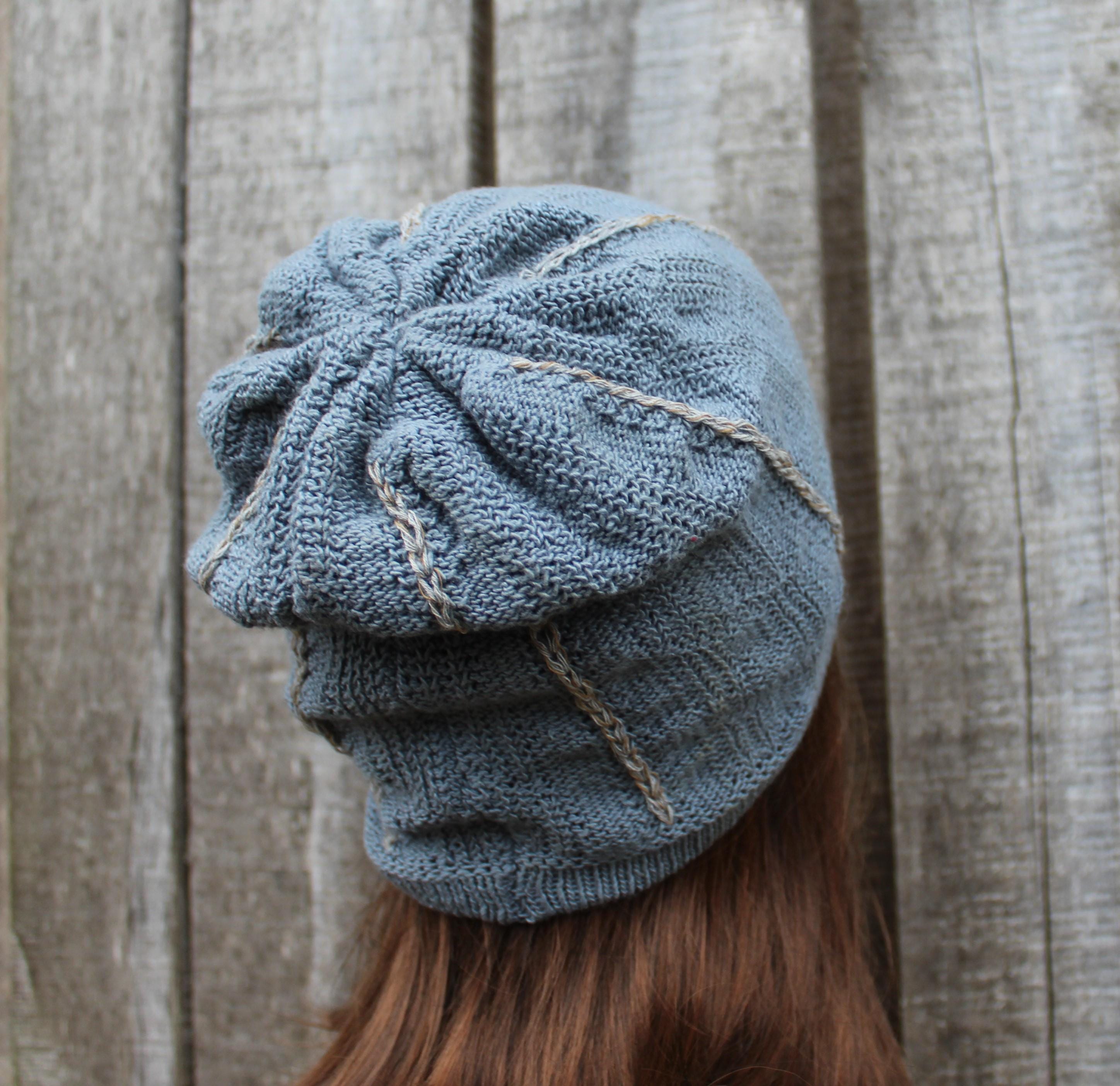 Gray Embroidered   Cotton Hat. knitted beanie