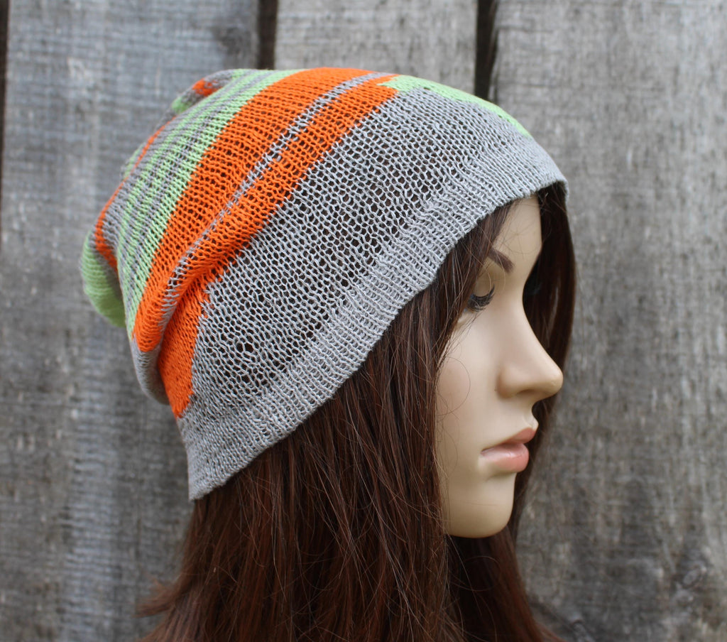 knitted colorful linen summer hat, breathable thin beanie, multicolor cap