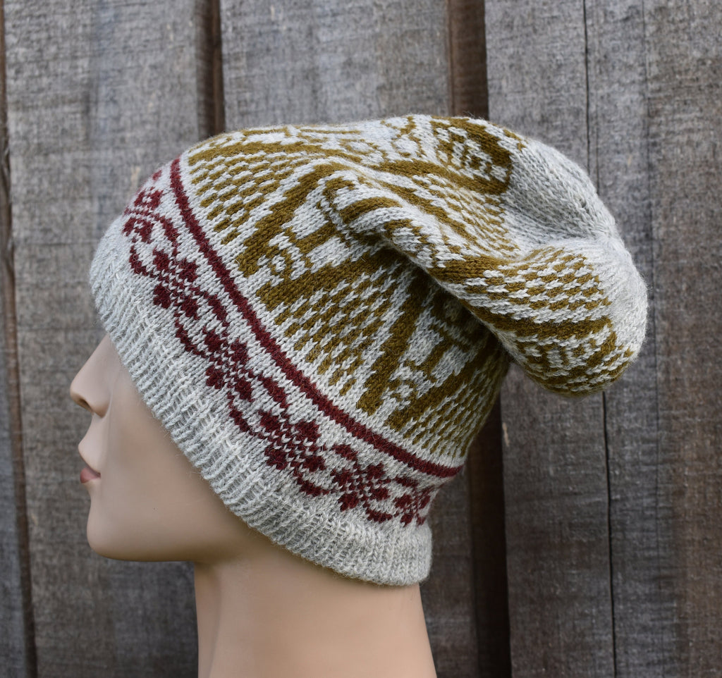 Handmade Fair Isle Wool Beanie: Scandinavian Knit Winter Hat