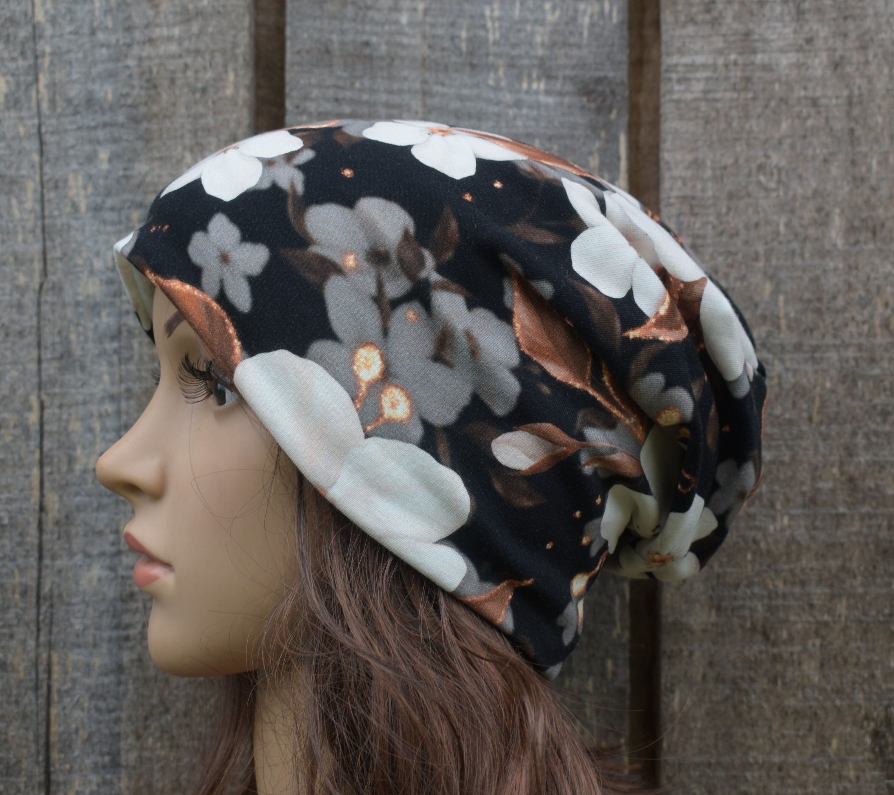 Baumwoll-Doppelbeanie, bunt gefütterte Mütze, gestrickte weiche Stretch-Mütze, Damen-Herbst-Schlupfmütze