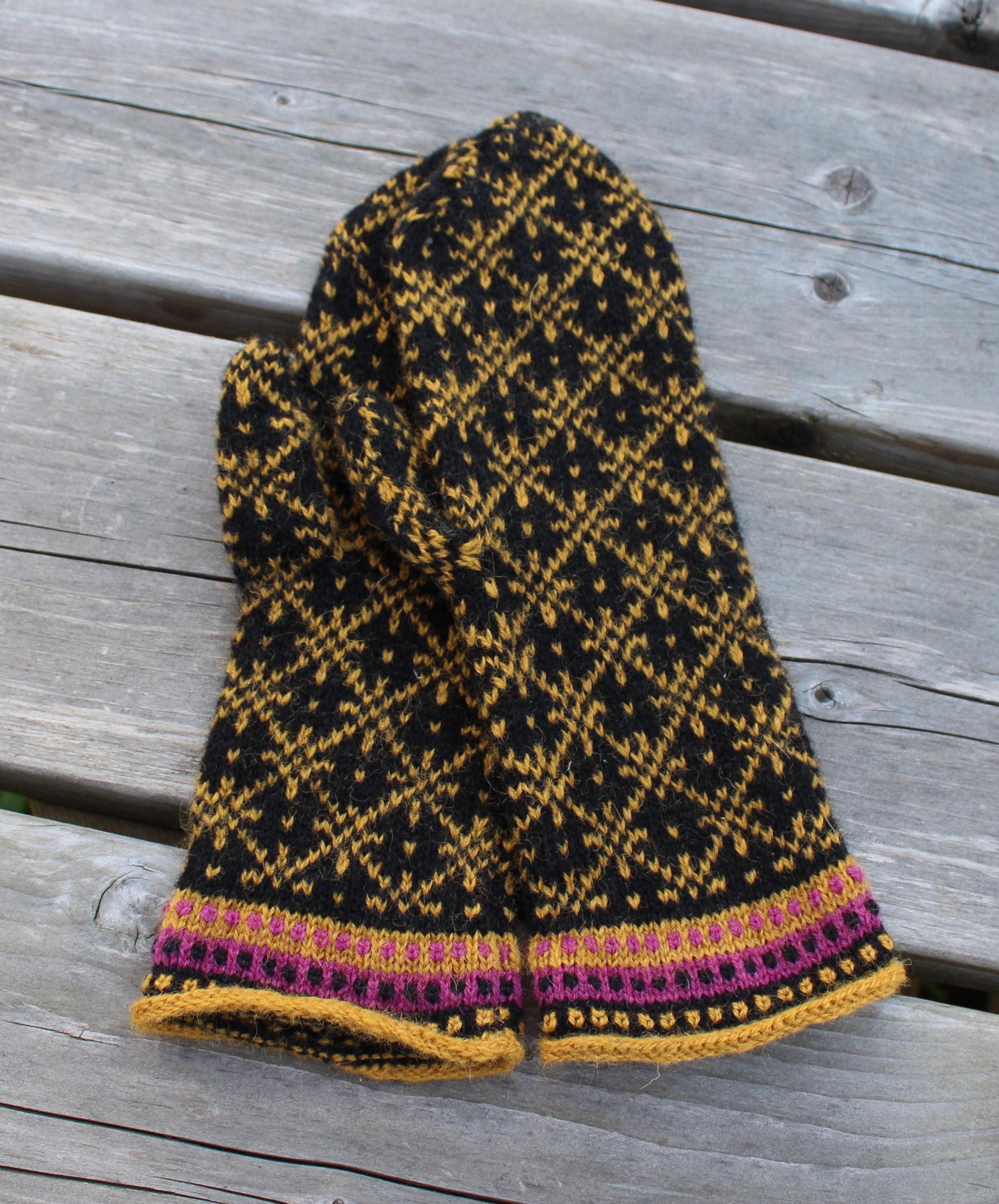 Knitted hat with a geometric pattern on a wooden surface