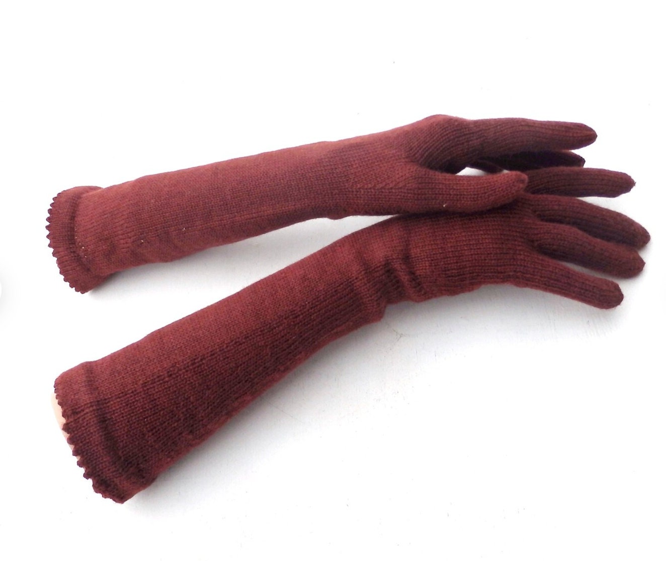 Knitted Long Wool Blend Gloves: Gray Arm Warmers