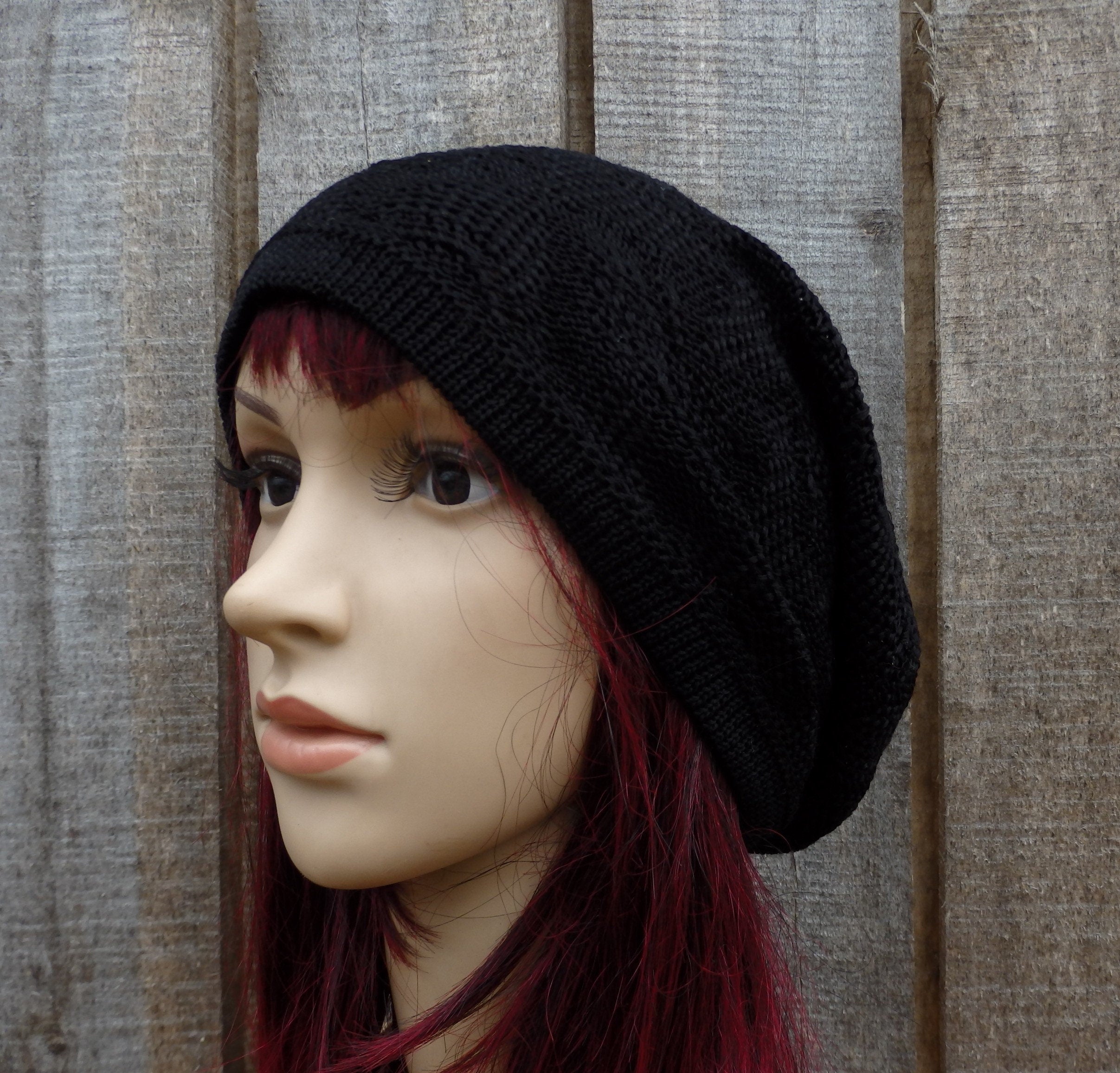 knit black cotton hat, knitted thin lace summer hat