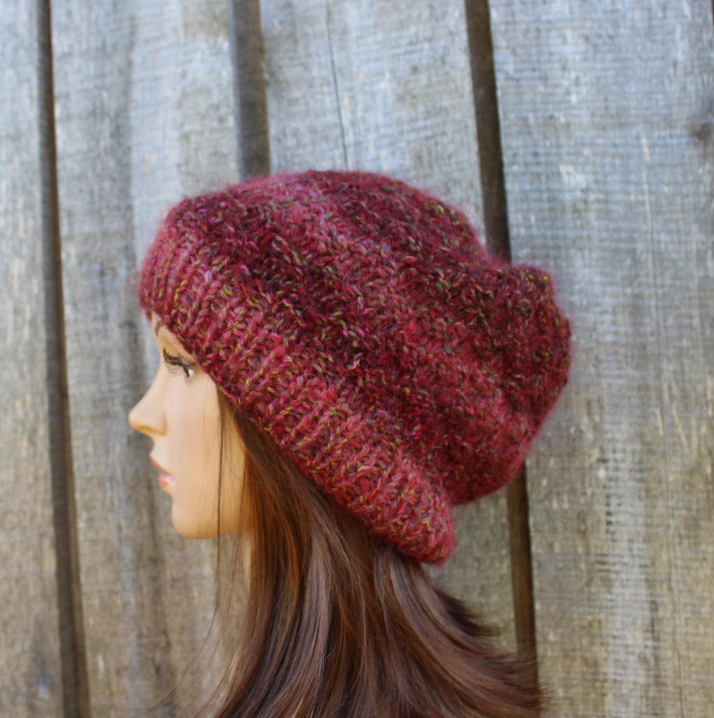 Hand Knit striped mohair hat - Stylish Winter Accessory