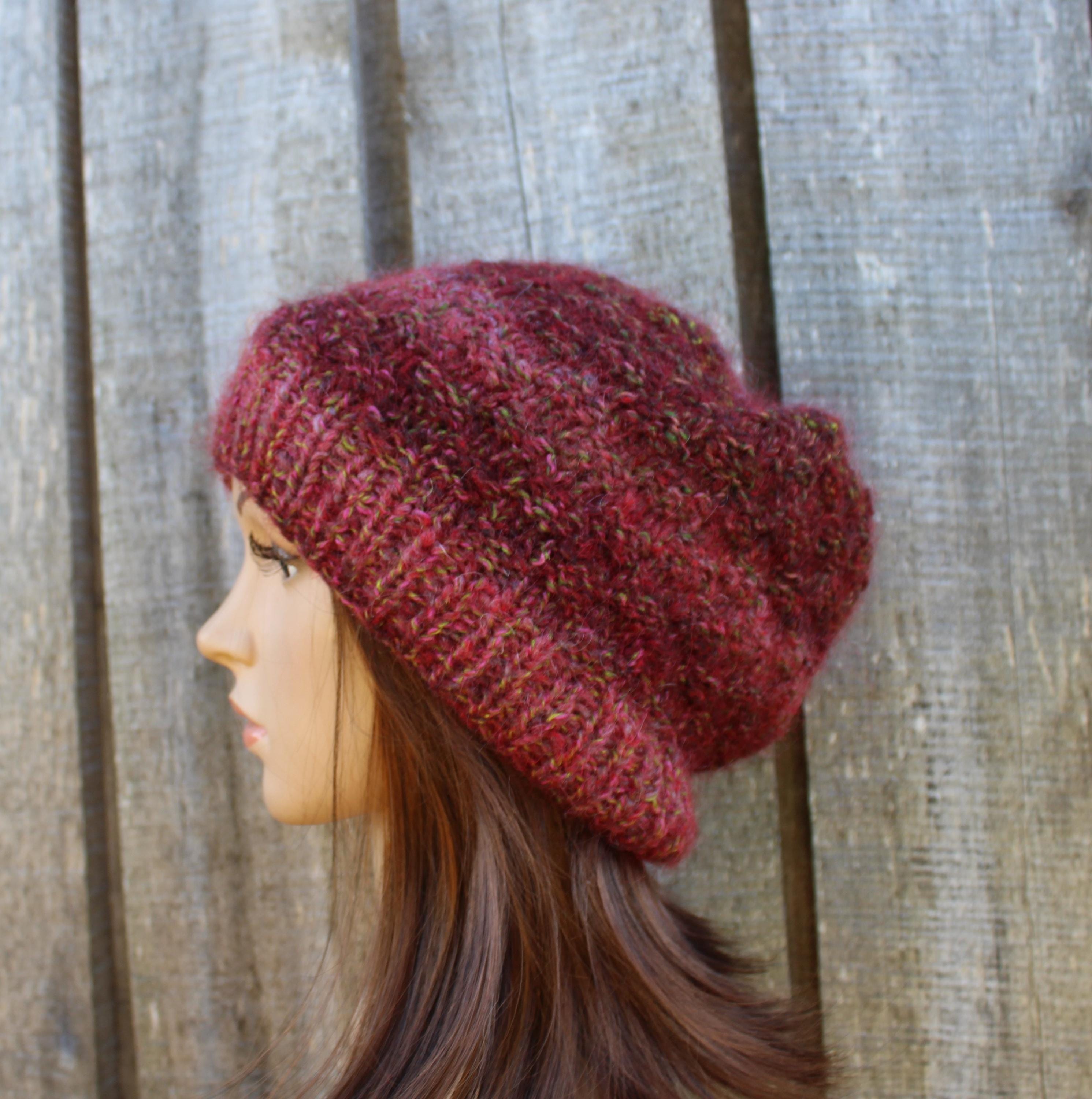 Hand Knit striped mohair hat - Stylish Winter Accessory